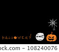 Painting of Halloween pumpkin, mummy, spider web and spider on black background, Halloween background 108240076