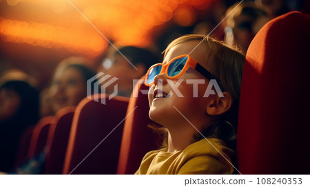 孩子在電影院戴眼鏡看電影 108240353