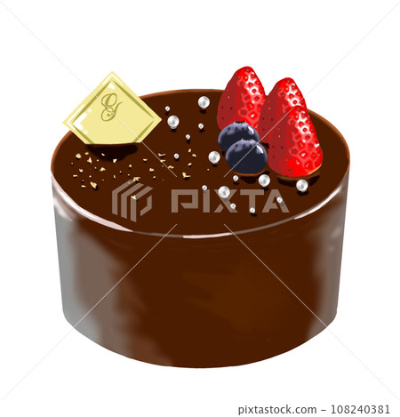 草莓裝飾的光澤巧克力蛋糕 108240381