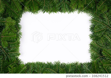Fir tree branch frame on white Fir tree branch frame on white 108241512