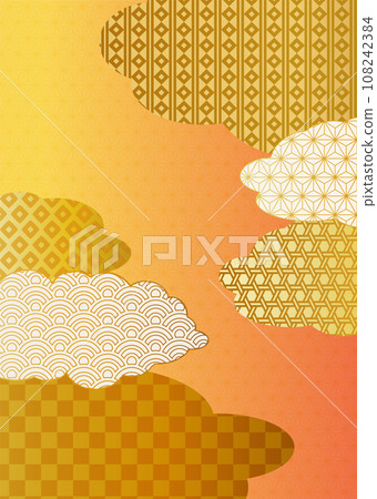 麻葉圖案橙色和金色日本圖案背景圖 108242384