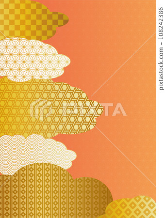 麻葉圖案橙色和金色日本圖案背景圖 108242386