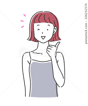 微笑豎起大拇指姿勢的女人插畫素材 108242574