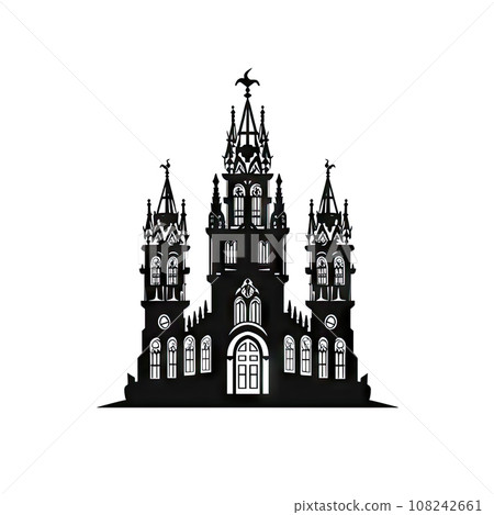 Gothic Temple Icon Isolated, Ancient Church Silhouette, Gothic Castle, Historical Architecture Minimal Design, 108242661