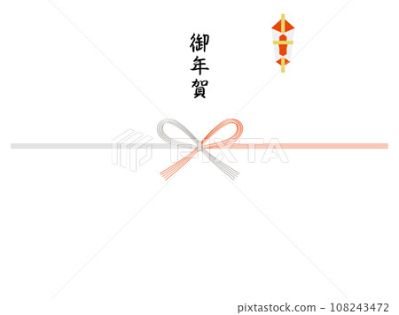 可愛的 noshi 紙與蝴蝶結新年賀卡 可愛的 noshi 紙與蝴蝶結新年賀卡 108243472