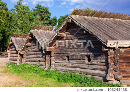 Wooden store houses in Skansen Stockholm Sweden 108243488