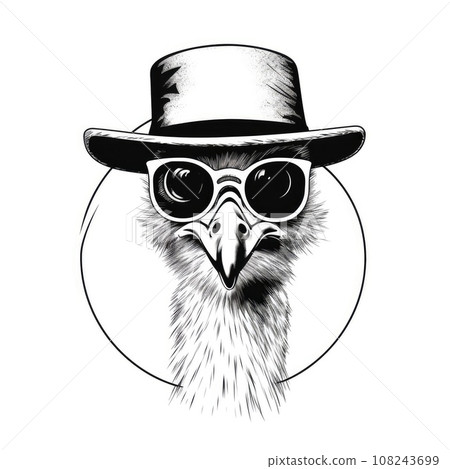 Cool Ostrich Head Icon, Ostrich Hipster Portrait, Minimal Emu, Fashion Animal 108243699