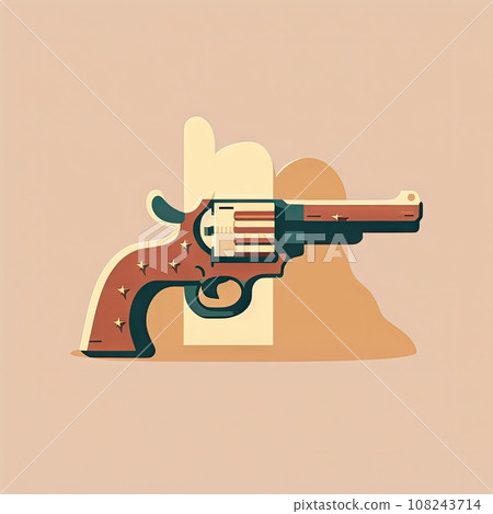 Vintage Revolver Flat Icon, Wild West Handgun, Retro Weapon, Cowboy Gun 108243714