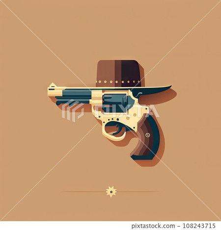 Vintage Revolver Flat Icon, Wild West Handgun, Retro Weapon, Cowboy Gun 108243715