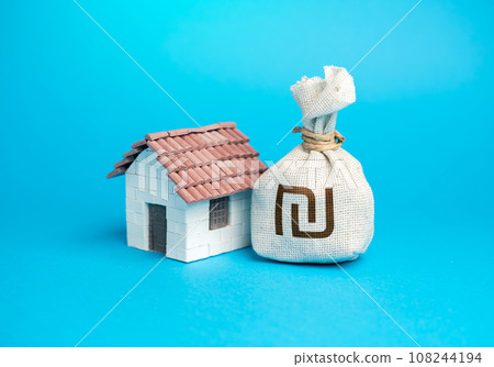 House and israeli shekel money bag. Real estate investment. Property value appraisal. Make a deal. Property Insurance. Taxes. Buy a house. House and israeli shekel money bag. Real estate investment. Property value appraisal. Make a deal. Property Insurance. Taxes. Buy a house. 108244194