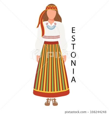 Woman in Estonian folk costume. Culture and traditions of Estonia. Illustration, vector Woman in Estonian folk costume. Culture and traditions of Estonia. Illustration, vector 108244248