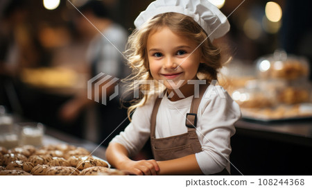 Amazed chef girl in professional kitchen Amazed chef girl in professional kitchen 108244368