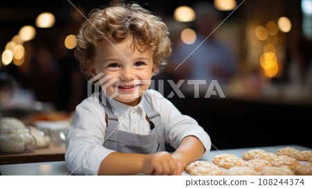 Amazed chef boy isolated in a professional kitchen Amazed chef boy isolated in a professional kitchen 108244374