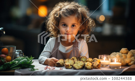 Amazed chef girl in professional kitchen 108244388