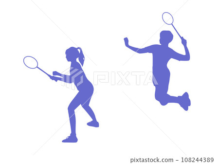 Illustration of male and female badminton smash 108244389