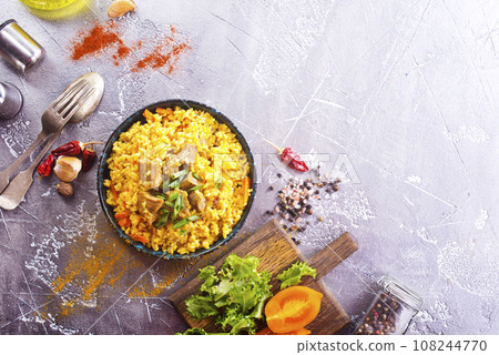 National Uzbek pilaf with meat,. background image. 108244770