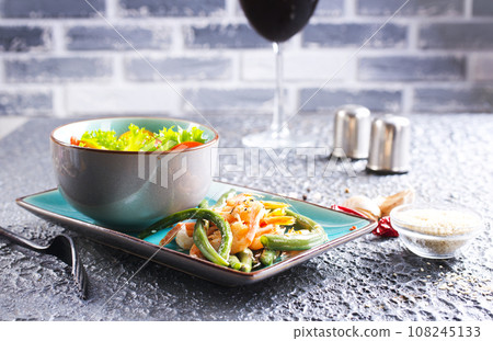 salad with shrimp and green beans on plate 108245133