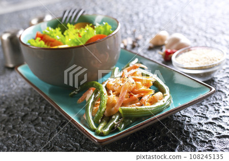 salad with shrimp and green beans on plate 108245135