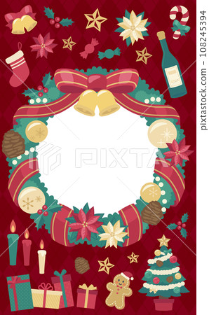 Christmas wreath illustration frame red background_vertical 5 108245394