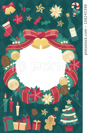 Christmas wreath illustration frame green background_vertical 5 Christmas wreath illustration frame green background_vertical 5 108245399
