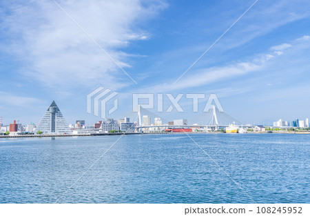 Aomori City, Aomori Prefecture, Aomori Tourist and Product Center ASPAM, Aomori Bay Bridge, and Seikan Ferry Hakkodamaru seen from Aomori Bay 108245952