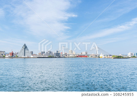 Aomori City, Aomori Prefecture, Aomori Tourist and Product Center ASPAM, Aomori Bay Bridge, and Seikan Ferry Hakkodamaru seen from Aomori Bay 108245955