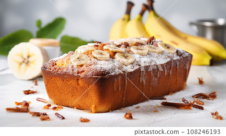 Bake banana cake on white background. Generative AI 108246193