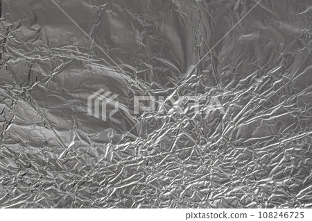 Aluminum Foil Texture Background, Wrinkled Aluminium Paper Pattern, Crumpled Tin Material Banner 108246725