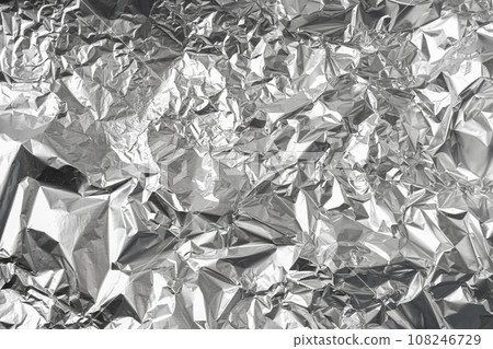 Aluminum Foil Texture Background, Wrinkled Aluminium Paper Pattern, Crumpled Tin Material Banner 108246729