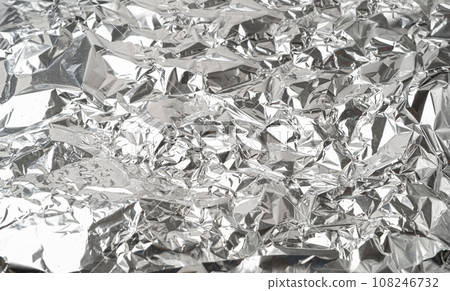 Aluminum Foil Texture Background, Wrinkled Aluminium Paper Pattern, Crumpled Tin Material Banner 108246732