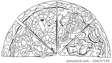 Set of slices of pizza, decorative zentangle vector illustration for coloring 108247198