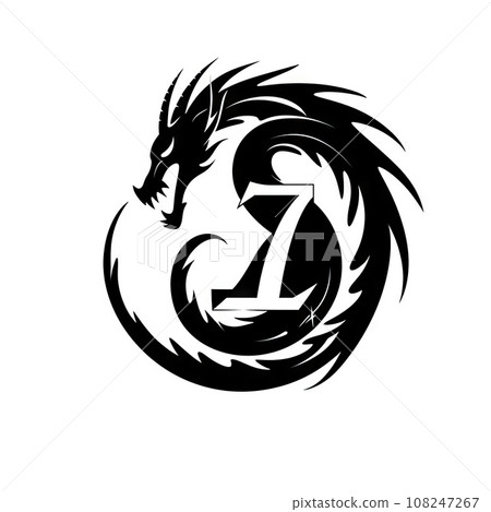 Dragon Icon, Chinese Draco Tattoo, Minimal Fantasy Dragon Isolated, New Year 2024 Symbol 108247267