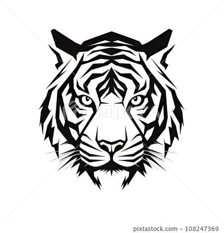 Tiger face on white background AI generative illustration 108247369