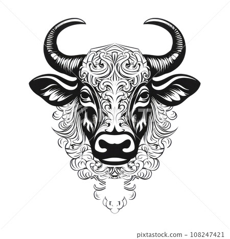 Ornate Taurus Icon Sheep Portrait Isolated Stock