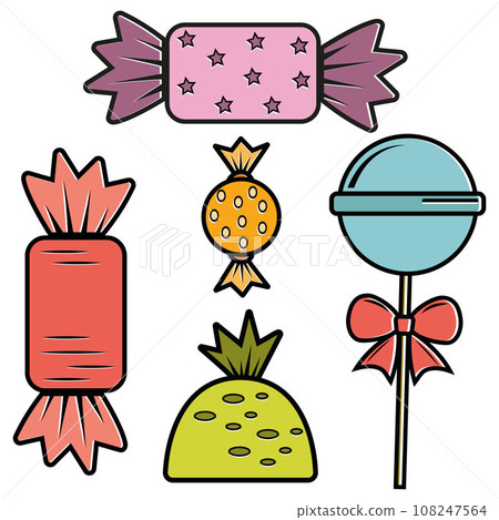 A set of sweets in the cartoon style. Color isolated vector illustration. A set of sweets in the cartoon style. Color isolated vector illustration. 108247564