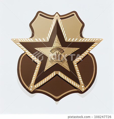 Sheriff Star Icon, Policeman Identification Emblem, Golden Sheriff Star Flat Icon, Law Authority Symbol 108247726