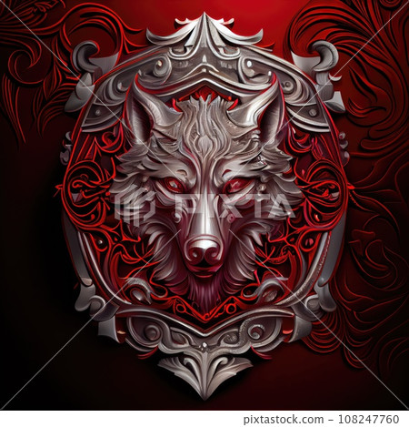 Wolf head emblem with metal frame AI generative illustration Wolf head emblem with metal frame AI generative illustration 108247760