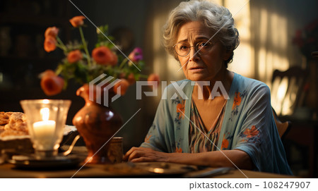 擔心的奶奶和花生成人工智慧。 擔心的奶奶和花生成人工智慧。 108247907