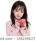 Girl holding a heart-shaped Valentine chocolate box with an AI-generated ribbon Girl holding a heart-shaped Valentine chocolate box with an AI-generated ribbon 108248627