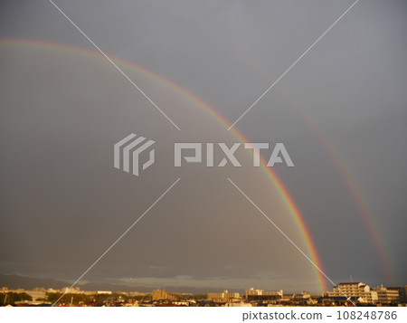 A double rainbow appears in the city A double rainbow appears in the city 108248786