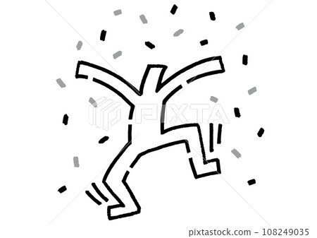 簡筆畫人物透過散落五彩紙屑來慶祝。 108249035