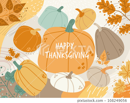 autumn harvest different pumpkins and leaves happy thanksgiving holiday festival celebration concept horizontal autumn harvest different pumpkins and leaves happy thanksgiving holiday festival celebration concept horizontal 108249056