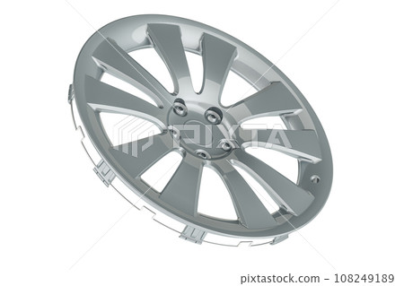 Wheel Cover, Metallic Silver Hubcap, 3D rendering 108249189