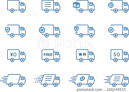 藍色雙色運輸卡車線描圖標集 108249555
