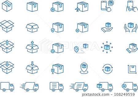 藍色二色交付相關線條畫圖示集 108249559