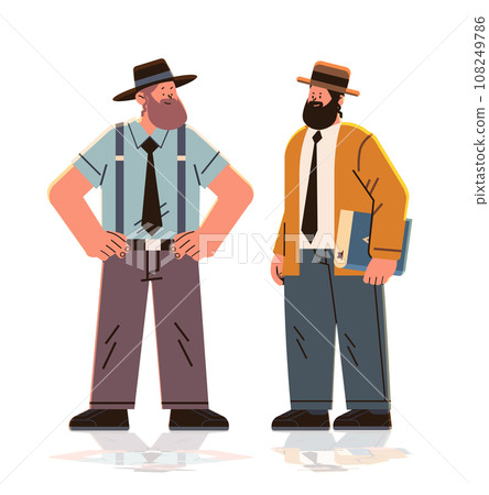 jewish men couple in traditional clothes israel people standing together happy hanukkah judaism religious holidays concept 108249786