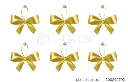 Set of decorative golden bows with horizontal yellow ribbon isolated on white background. Vector Set of decorative golden bows with horizontal yellow ribbon isolated on white background. Vector 108249792