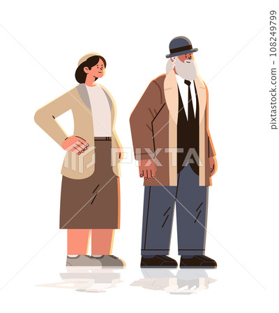 jewish man woman couple in traditional clothes israel people standing together happy hanukkah judaism religious holidays 108249799