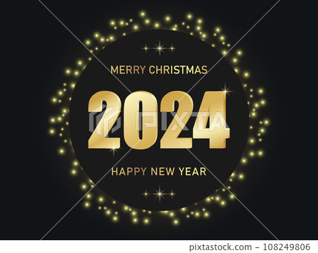 Greeting card Happy New Year 2024. Beautiful holiday web banner or billboard with golden text 2024. Background with glitter, shimmer. Vector Greeting card Happy New Year 2024. Beautiful holiday web banner or billboard with golden text 2024. Background with glitter, shimmer. Vector 108249806