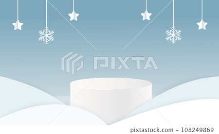 Christmas Winter landscape with snow drifts and product podium scene. Paper cut snow background. Vector illustration 108249869